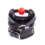Collier de Posture avec Bâillon Boule Rouge : collier de posture noir, bâillon boule rouge, photo 4