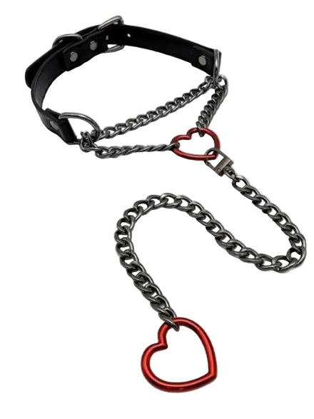 Collier Ras du Cou Chaîne et Anneau Cœur : ras du cou noir avec chaîne et anneau cœur, photo 1