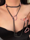 Collier Ras du Cou Chaîne et Anneau Cœur : ras du cou noir avec chaîne et anneau cœur, photo 3