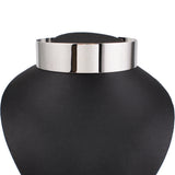 Collier Ras du Cou Rigide Métal Argenté : collier rigide argenté sur buste noir, photo 1