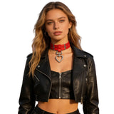 Collier Ras du Cou Rouge Pendentif Cœur : ras du cou rouge, pendentif anneau en forme de cœur, photo 1