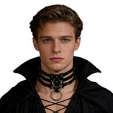 Collier Ras du Cou Triple Sangle à Boucles : ras du cou noir à triple sangle et anneau, photo 1