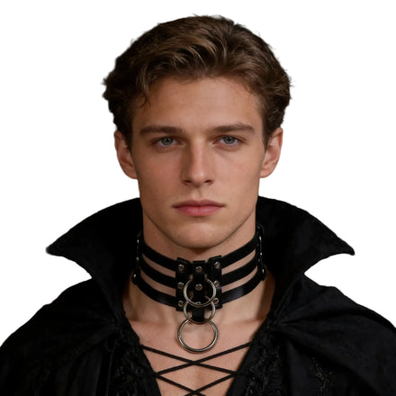 Collier Ras du Cou Triple Sangle à Boucles : ras du cou noir à triple sangle et anneau, photo 1