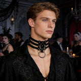 Collier Ras du Cou Triple Sangle à Boucles : ras du cou noir à triple sangle et anneau, photo 2