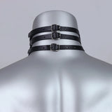 Collier Ras du Cou Triple Sangle à Boucles : ras du cou noir à triple sangle et anneau, photo 3