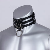 Collier Ras du Cou Triple Sangle à Boucles : ras du cou noir à triple sangle et anneau, photo 5