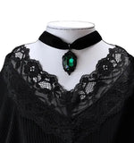 Collier Ras du Cou Velours Camée Gothique : ras du cou velours noir, camée gothique en goutte, photo 1