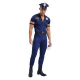 Combinaison Policier Homme Bleue 7 Pièces : combinaison de policier bleue avec ceinture et menottes, photo 1