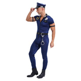 Combinaison Policier Homme Bleue 7 Pièces : combinaison de policier bleue avec ceinture et menottes, photo 2
