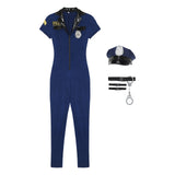 Combinaison Policier Homme Bleue 7 Pièces : combinaison de policier bleue avec ceinture et menottes, photo 3