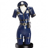 Combinaison Policière Sexy Vinyle Marine : combinaison policière en vinyle avec casquette, photo 3