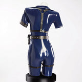 Combinaison Policière Sexy Vinyle Marine : combinaison policière en vinyle avec casquette, photo 6
