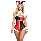 Costume Arlequin Femme Body Losanges : body d'arlequin à losanges rouge et noir avec collerette, photo 1