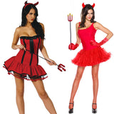 Costume Diablesse Rouge Cornes et Fourche : costume de diablesse rouge avec cornes et fourche, photo 5