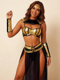 Costume Égyptienne Sexy Noir et Or : ensemble égyptienne noir et or, soutien-gorge et jupe, photo 8