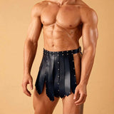 Costume Gladiateur Homme Jupe à Franges : jupe de gladiateur en similicuir à franges et rivets, photo 2