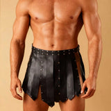 Costume Gladiateur Homme Jupe à Franges : jupe de gladiateur en similicuir à franges et rivets, photo 4