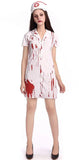 Costume Infirmière Zombie Sanglante : robe d'infirmière zombie blanche tachée de sang, photo 1