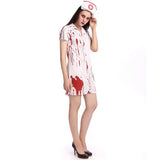 Costume Infirmière Zombie Sanglante : robe d'infirmière zombie blanche tachée de sang, photo 2