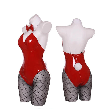 Costume Lapine Sexy en Similicuir : costume de lapine en similicuir avec bustier et oreilles, photo 1