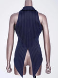 Costume Magicienne Gilet Rayé Cabaret : gilet tailleur rayé sans manches à col à revers, photo 4