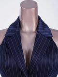 Costume Magicienne Gilet Rayé Cabaret : gilet tailleur rayé sans manches à col à revers, photo 5