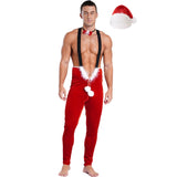 Costume Père Noël Homme en Peluche : costume de père Noël homme en peluche rouge avec bonnet, photo 1