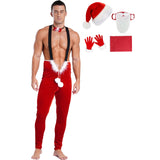 Costume Père Noël Homme en Peluche : costume de père Noël homme en peluche rouge avec bonnet, photo 2
