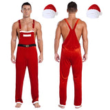 Costume Père Noël Homme en Peluche : costume de père Noël homme en peluche rouge avec bonnet, photo 4