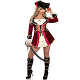 Costume Pirate Femme Bordeaux Tricorne : costume de pirate femme, veste-robe bordeaux et tricorne, photo 2