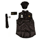Costume Policier Homme Chemise Noire : uniforme de policier noir avec cravate et casquette, photo 2