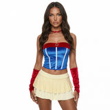 Costume Princesse Conte de Fées Bleu : costume princesse bustier bleu et jupe jaune à volants, photo 2