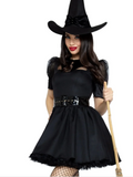 Costume Sorcière Classique Chapeau Pointu : robe noire de sorcière avec chapeau pointu, photo 3