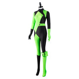 Costume Super-Vilaine Verte Asymétrique : combinaison asymétrique verte et noire avec gants, photo 4