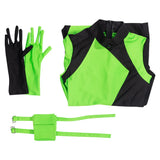 Costume Super-Vilaine Verte Asymétrique : combinaison asymétrique verte et noire avec gants, photo 5