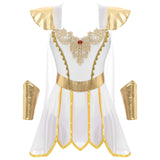 Déguisement Déesse Grecque Blanc et Or : body de déesse grecque blanc et or avec cape, photo 2