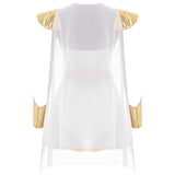 Déguisement Déesse Grecque Blanc et Or : body de déesse grecque blanc et or avec cape, photo 3