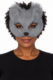 Demi-Masque Renard Fausse Fourrure — Gris — porté sur fond blanc