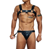 Ensemble Harnais et Jock Similicuir : ensemble harnais bulldog à rivets et jockstrap brillant, photo 1