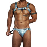 Ensemble Harnais et Jock Similicuir : ensemble harnais bulldog à rivets et jockstrap brillant, photo 9