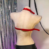 Harnais Soutien-Gorge Rouge à Pointes : harnais soutien-gorge rouge à pointes, têtes de mort et chaînes, photo 7