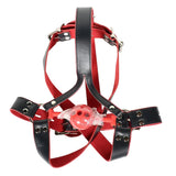 Harnais de Tête Bâillon Boule Noir et Rouge : harnais de tête noir et rouge à bâillon boule, photo 1