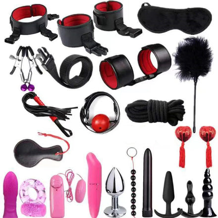 Kit BDSM 26 Pièces : version doublure rouge, rouge