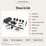 Kit BDSM 8 Pièces avec Sac : carte du contenu, pièces numérotées et caractéristiques