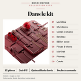 Kit BDSM Luxe 12 Pièces : carte du contenu, pièces numérotées et caractéristiques