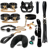 Kit BDSM Masque de Chat : set avec queue, noir