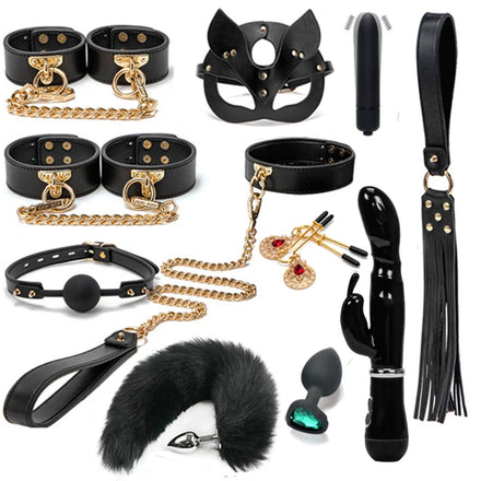 Kit BDSM Masque de Chat : set avec queue, noir