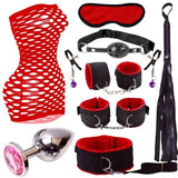 Kit BDSM Résille 9 Pièces : kit rouge complet, rouge