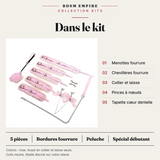 Kit Bondage Débutant Rose : carte du contenu, pièces numérotées et caractéristiques