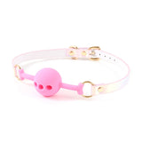 Kit Bondage Irisé : bâillon boule rose, irisé pastel